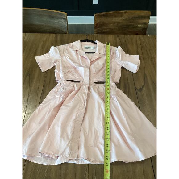 Self Portrait cut out shortsleeve flare mini dress powder pink organic cotton 4 - Picture 7 of 8